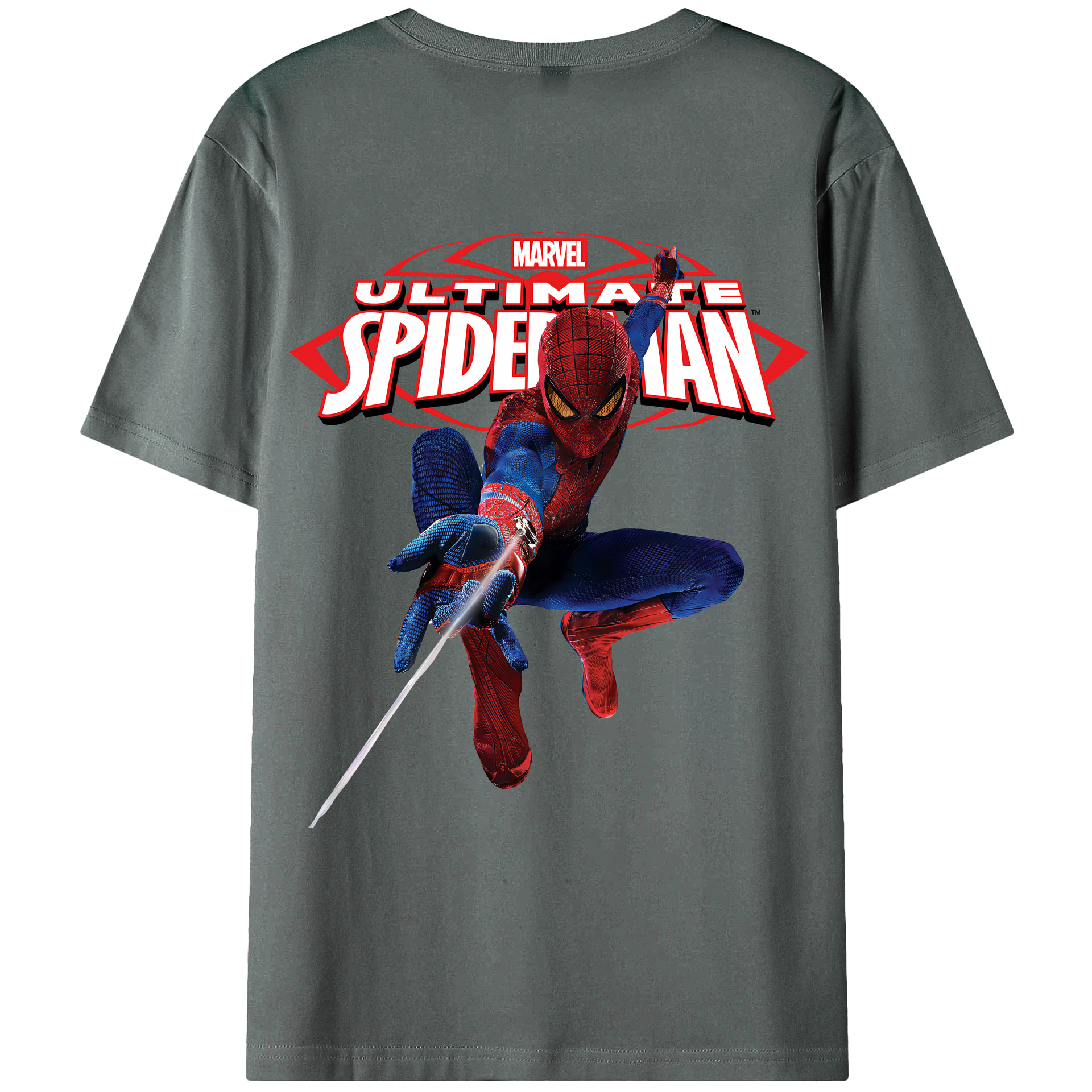 （画像用） Spider Man スパイダーマン 綿100％ メンズ半袖Tシャツ（バックプリント） 通気性